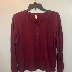 Pact Deep Red Long Sleeve Henley Top